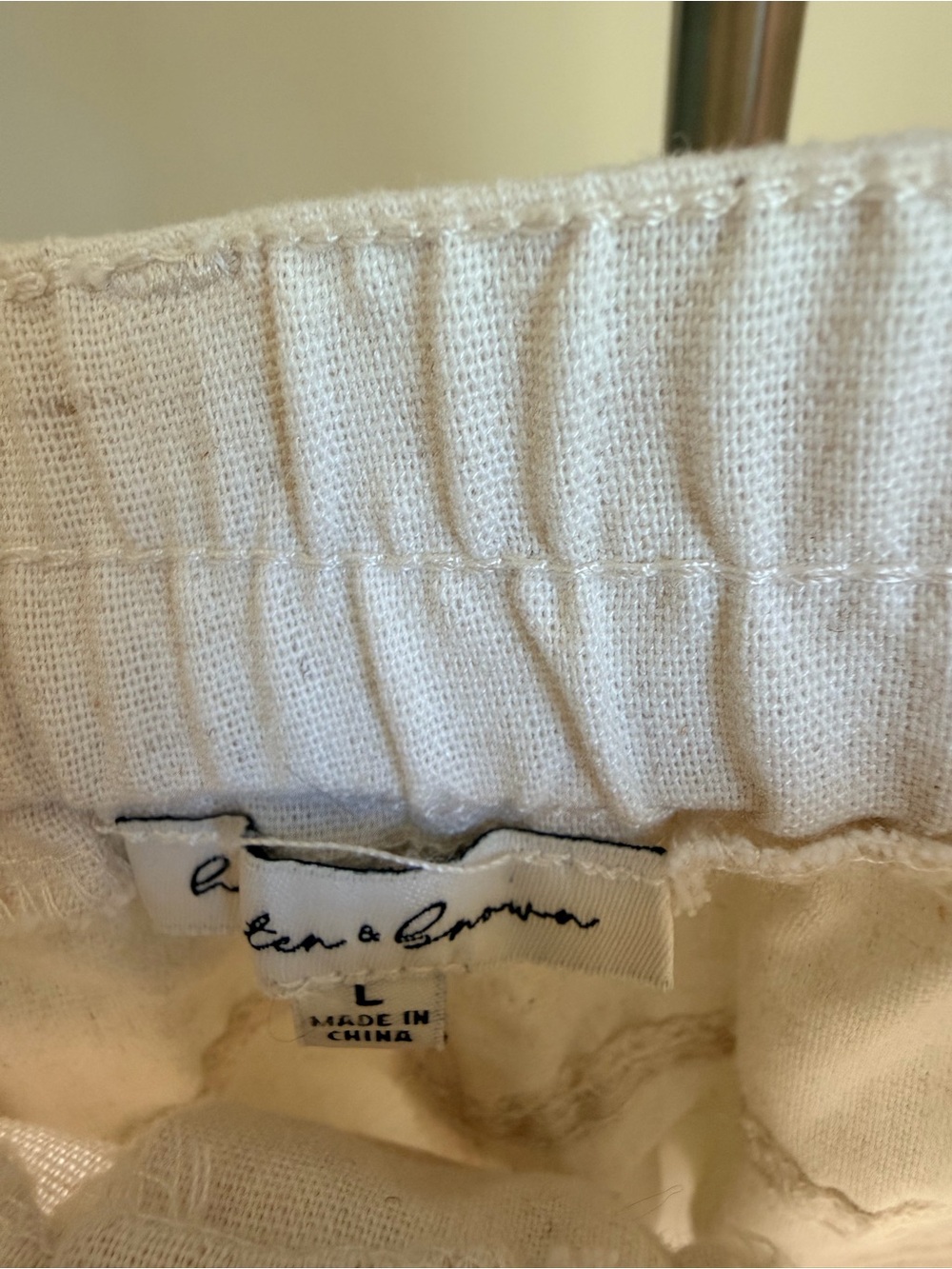 Hunter & Brown like new Cream Elastic-Waist Linen Blend Pants L - Picture 8 of 15